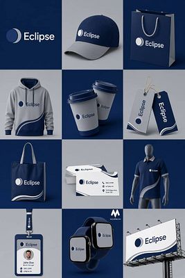 Eclipse brand identity system presented across premium applications